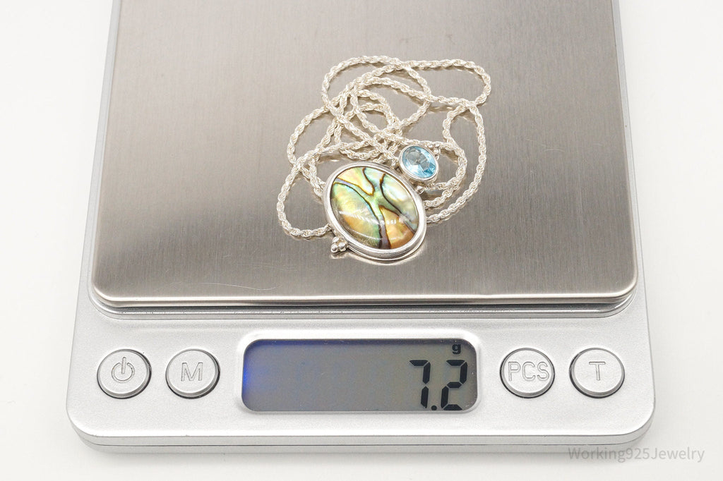 Vintage Paua Abalone Shell Blue Topaz Sterling Silver Necklace | Jewelry > Necklaces > Pendants | Wiccan Center