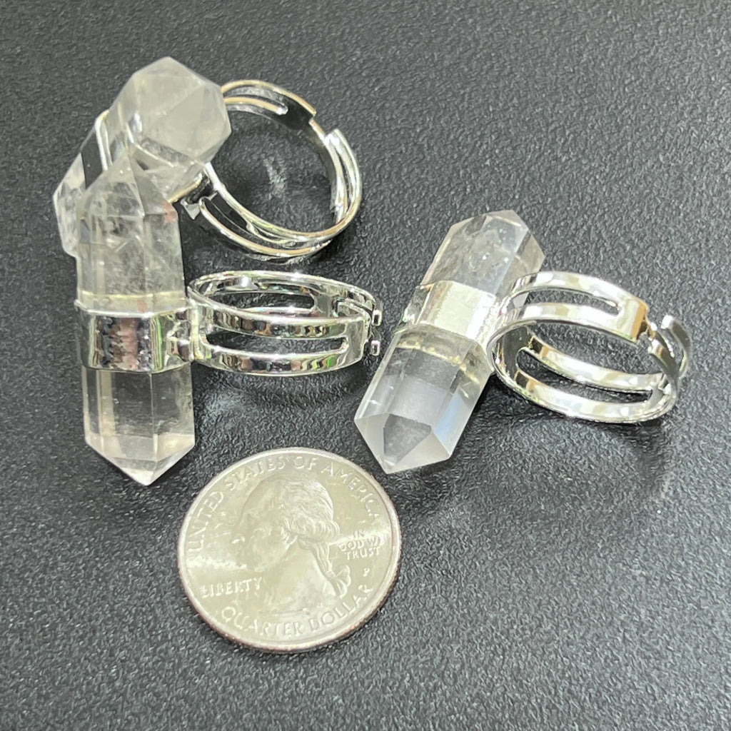Quartz Crystal Point Adjustable Ring (Silver Plated) Costume Jewelry Supply | Jewelry > Bracelets > Cuff Bracelets | Wiccan Center