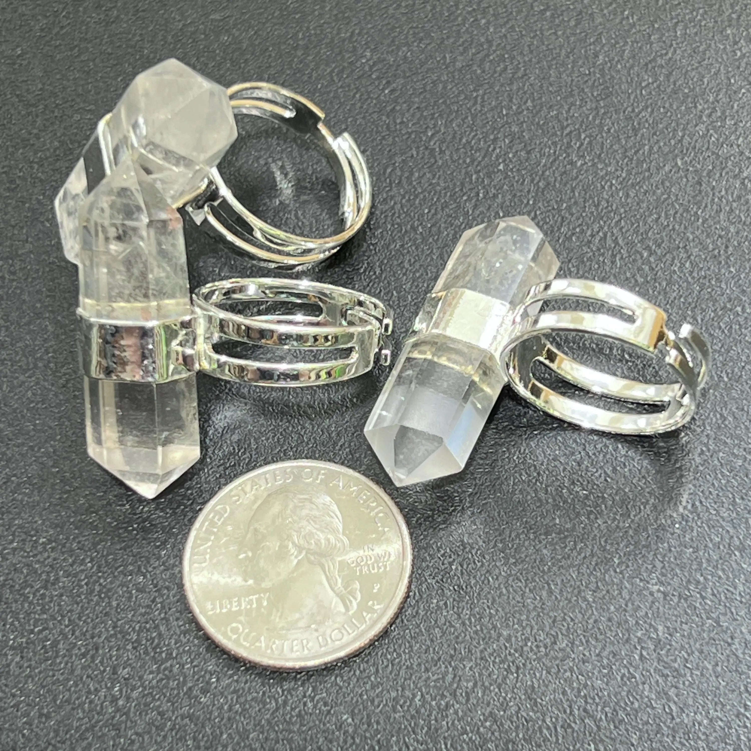 Quartz Crystal Point Adjustable Ring (Silver Plated) Costume Jewelry Supply | Jewelry > Bracelets > Cuff Bracelets | Wiccan Center