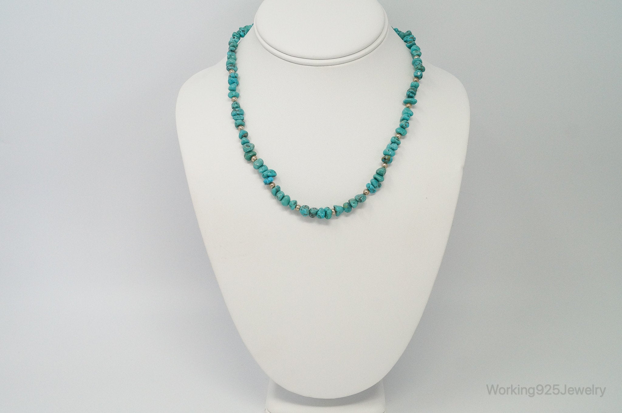 Vintage Native American Unsigned Turquoise Beaded Sterling Silver Necklace | Jewelry > Necklaces > Pendants | Wiccan Center