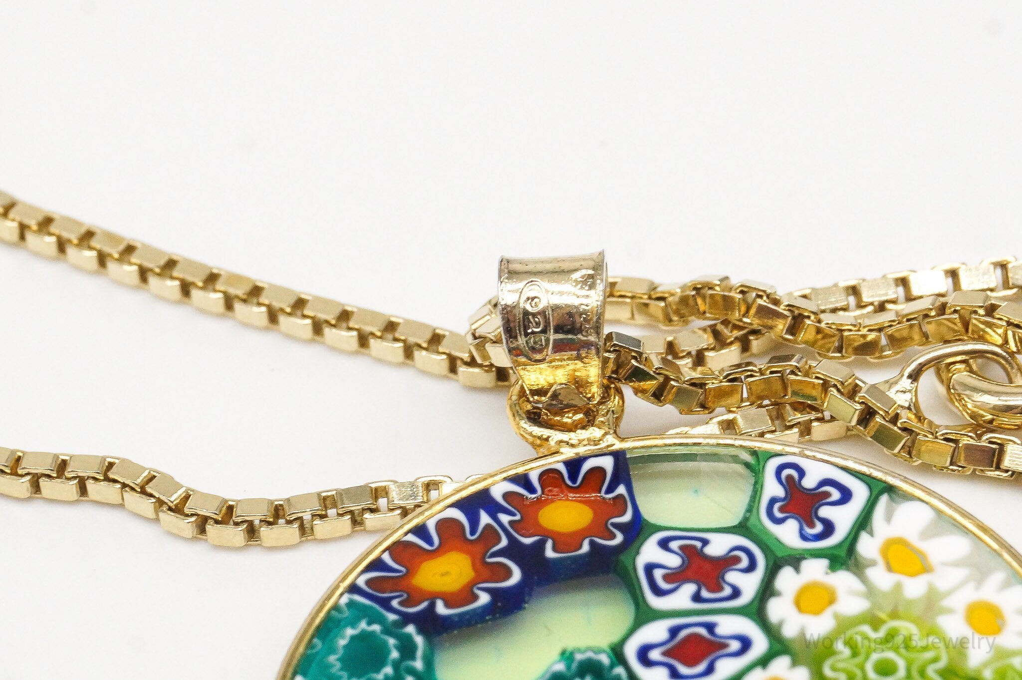 Vintage Glass Murano Millefiori Flowers Gold Vermeil Sterling Silver Necklace | Jewelry > Necklaces > Pendants | Wiccan Center