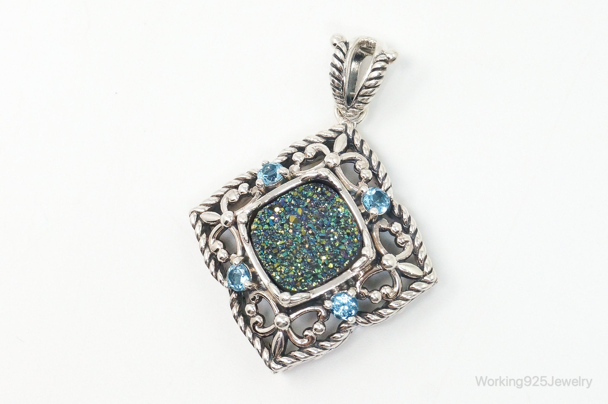 Vintage Druzy Quartz Blue Topaz Sterling Silver Necklace Pendant | Jewelry > Necklaces > Pendants | Wiccan Center