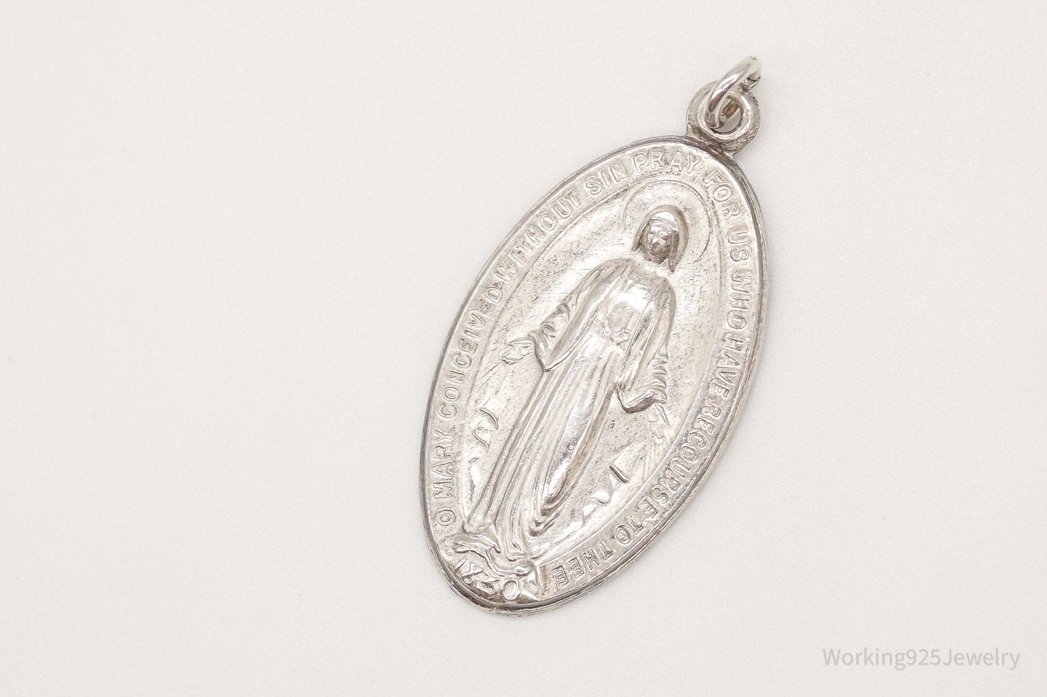 Antique Mary Pray For Us Sterling Silver Pendant | Jewelry > Necklaces > Pendants | Wiccan Center
