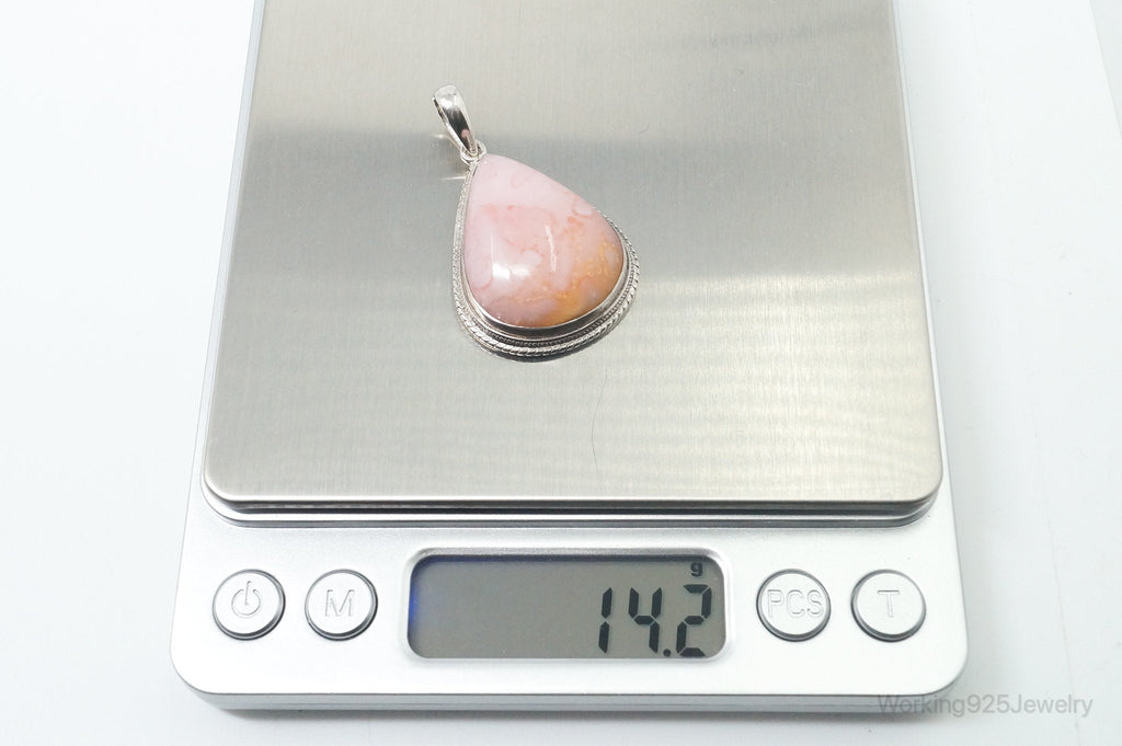 Vintage Large Pink Agate Sterling Silver Southwestern Necklace Pendant | Jewelry > Necklaces > Pendants | Wiccan Center