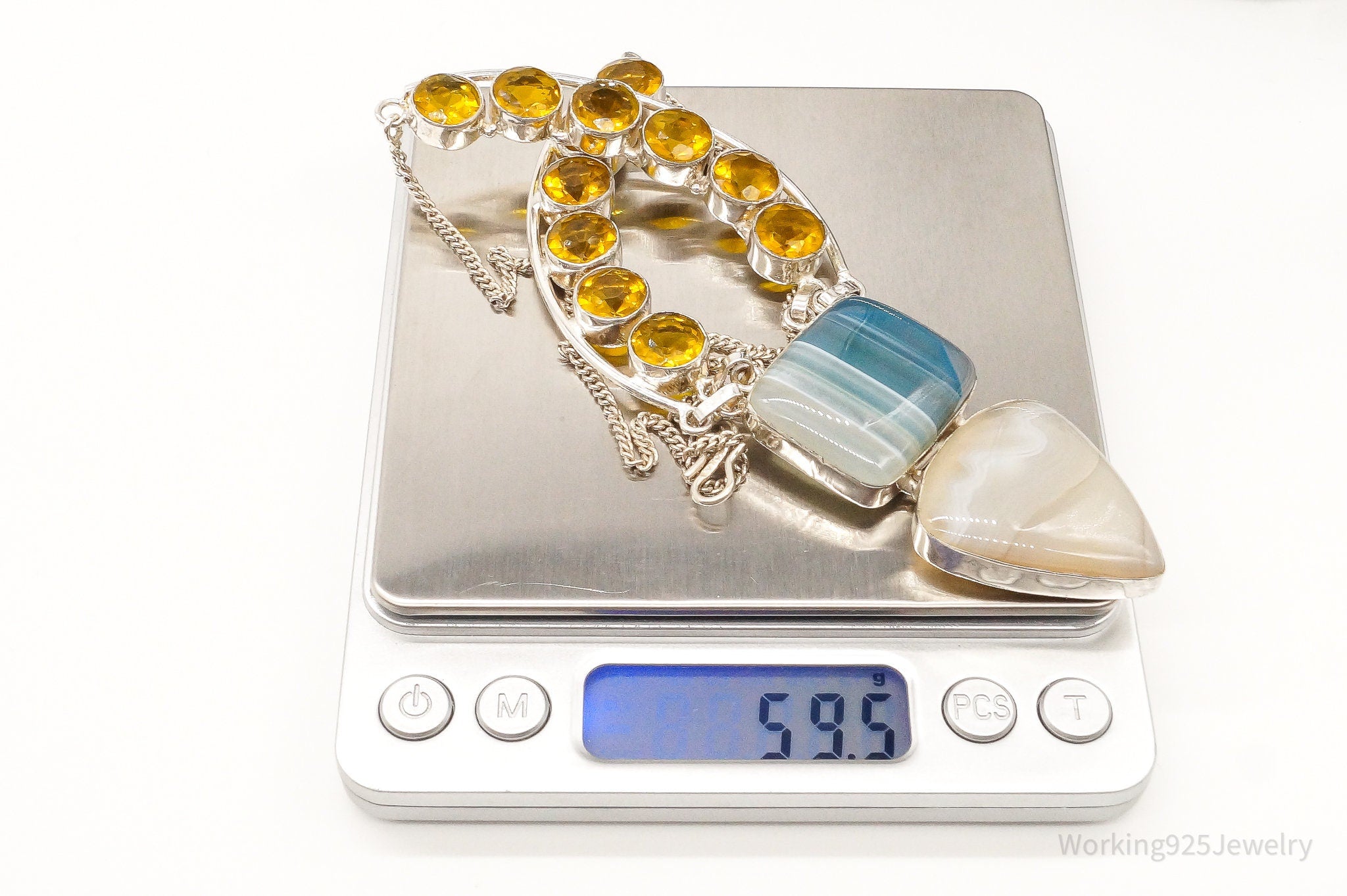 Large Lace Agate Citrine Sterling Silver Necklace | Jewelry > Necklaces > Pendants | Wiccan Center