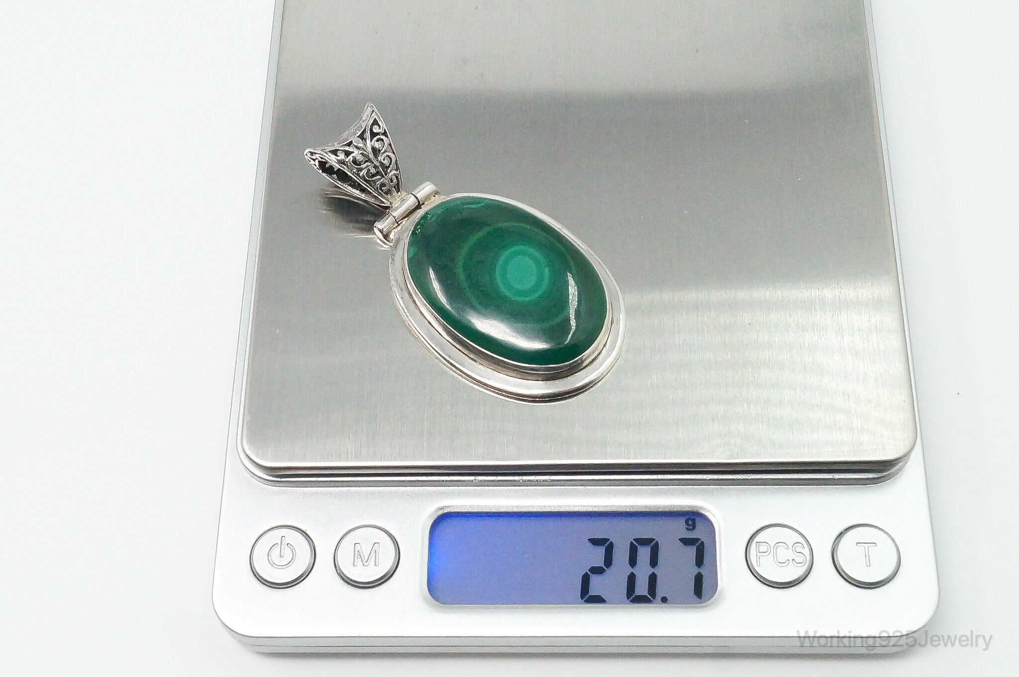 Large Vintage Malachite Sterling Silver Necklace Pendant | Jewelry > Necklaces > Pendants | Wiccan Center
