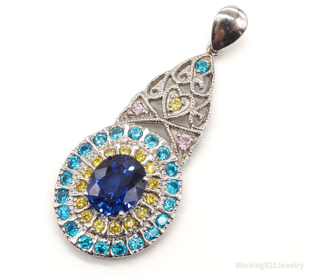 Large Lab Sapphire Multi Color CZ Rhodium Over Sterling Silver Pendant | Jewelry > Necklaces > Pendants | Wiccan Center