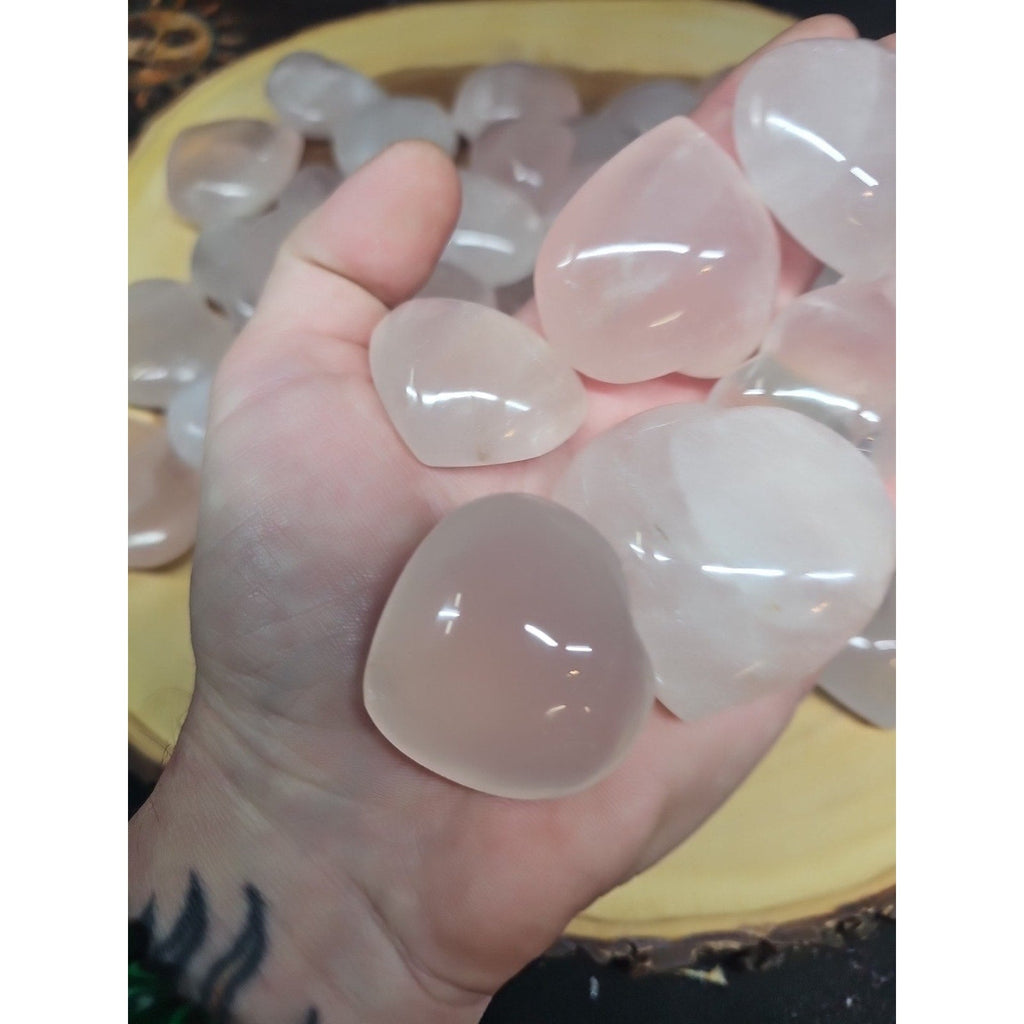 5Pcs Natural Pink Rose Quartz Crystal Heart Carved Palm Stone | Palm Stones & Tumbled Crystals | Wiccan Center