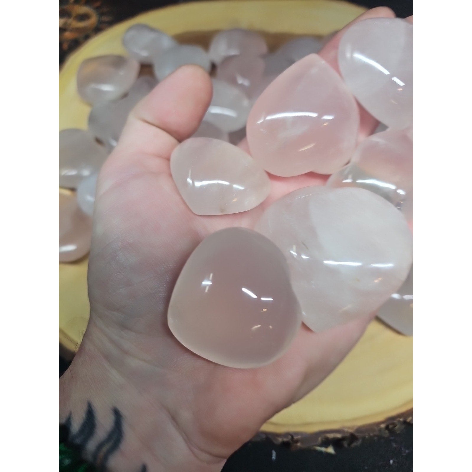 5Pcs Natural Pink Rose Quartz Crystal Heart Carved Palm Stone | Palm Stones & Tumbled Crystals | Wiccan Center