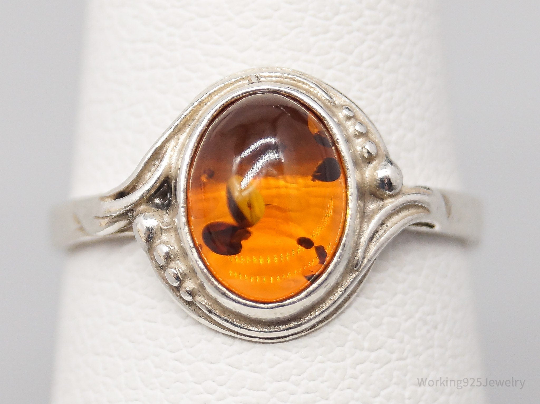 Vintage Amber Modernist Sterling Silver Ring - Size 4.75 | Jewelry > Rings | Wiccan Center