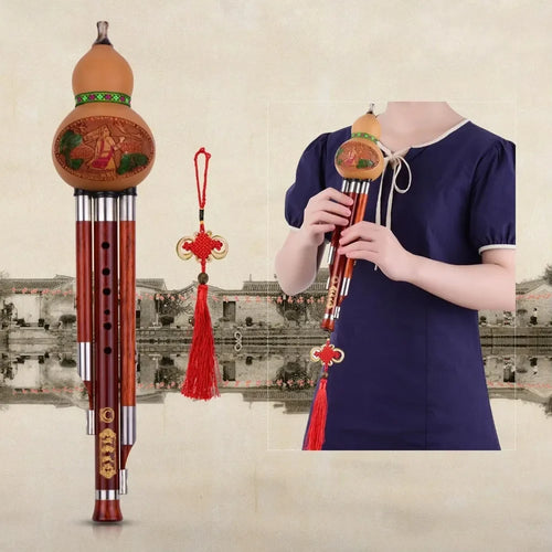 3-Tone C Key Hulusi Gourd Flute Solid Wood Tube Chinese Traditional Musical Instrument with Chinese Knot & Carrying Case | Musical Instruments | Wiccan Center