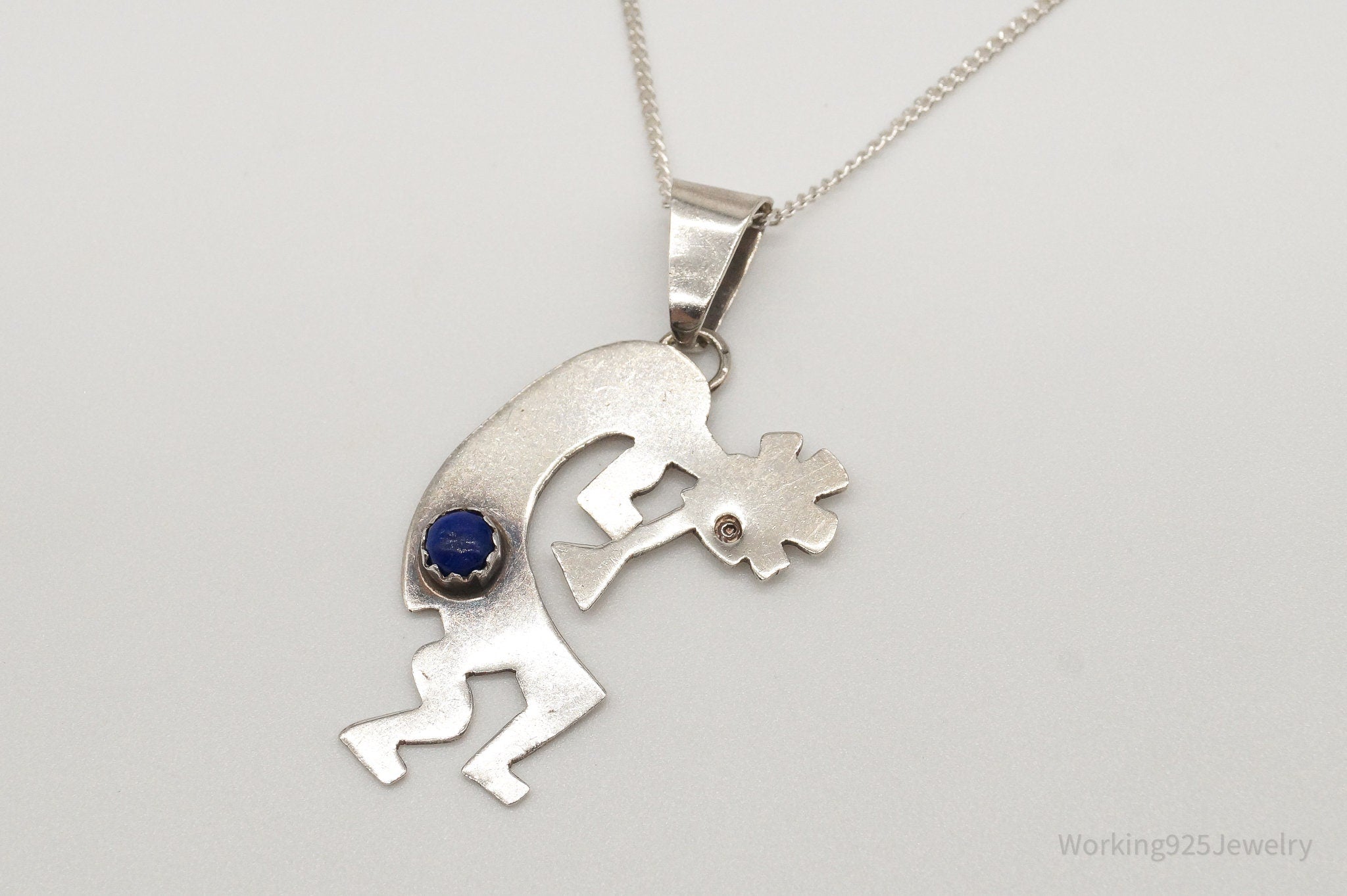 Vintage Native America Lapis Lazuli Dancing Kokopelli Sterling Silver Necklace | Jewelry > Necklaces > Pendants | Wiccan Center
