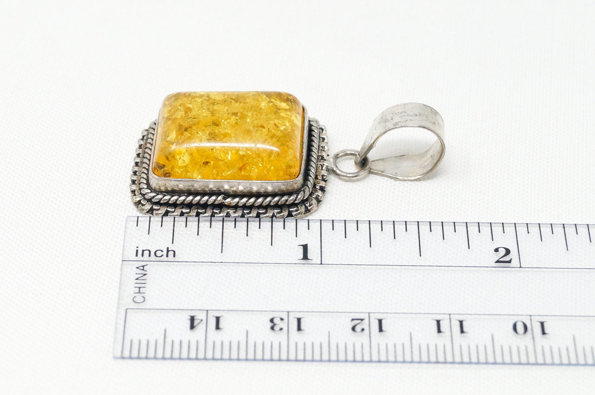 Large Vintage Amber Modernist Sterling Silver Necklace Pendant | Jewelry > Necklaces > Pendants | Wiccan Center