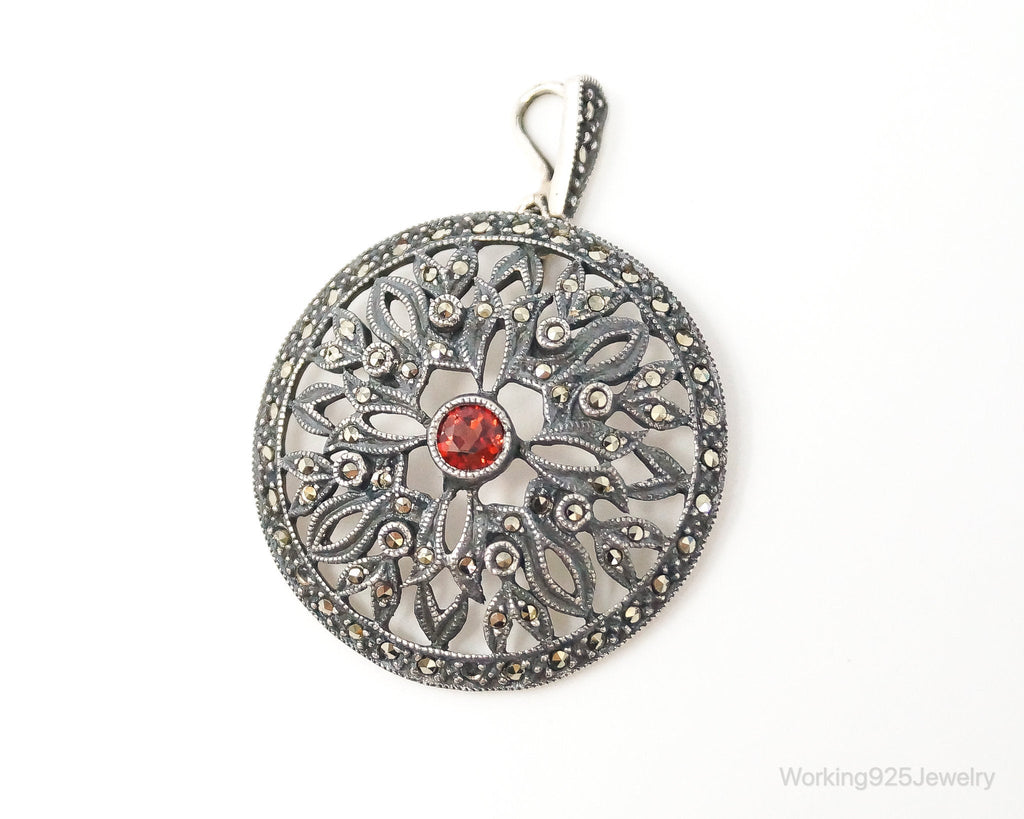 Large Judith Jack Garnet Marcasite Art Deco Sterling Silver Pendant | Jewelry > Necklaces > Pendants | Wiccan Center