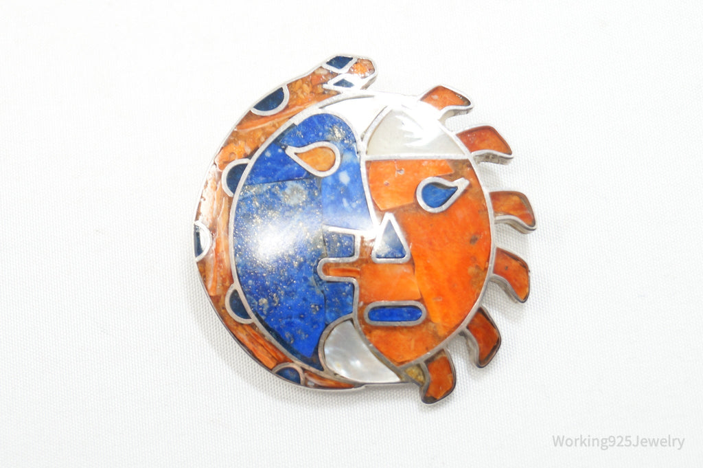 Vtg Large Handmade Mexico Sun Moon 950 Silver Southwestern Brooch Pendant | Jewelry > Necklaces > Pendants | Wiccan Center