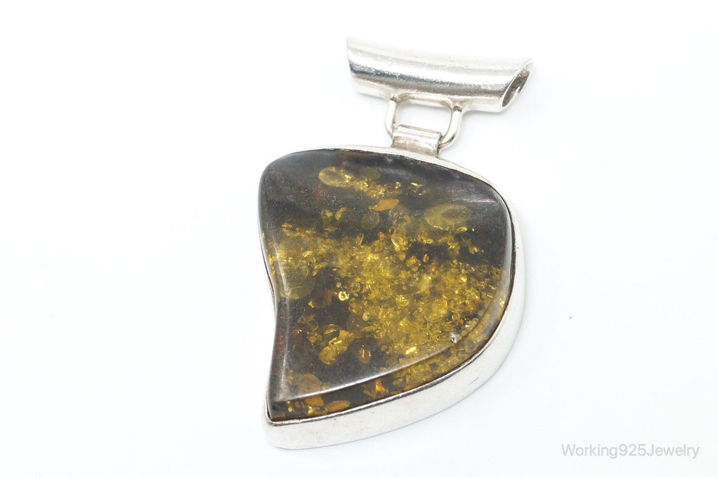 Large Vintage Amber Modernist Sterling Silver Necklace Pendant | Jewelry > Necklaces > Pendants | Wiccan Center