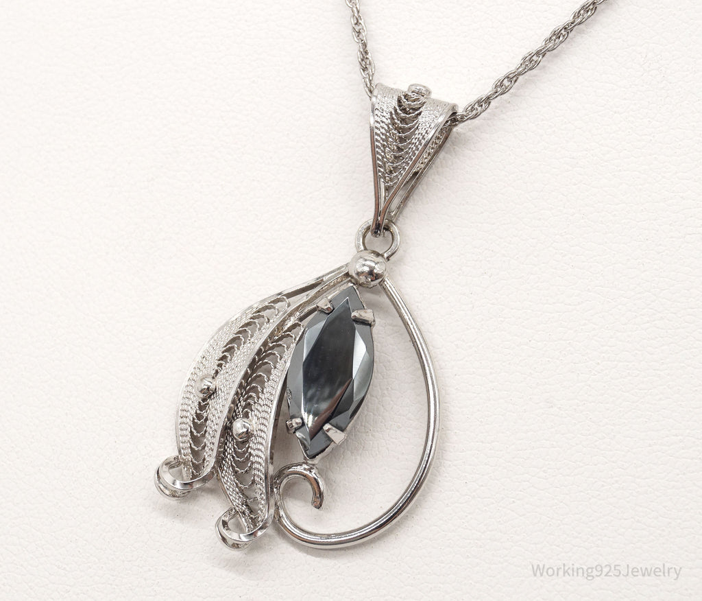 Vintage Designer Sorrento Hematite Filigree Sterling Silver Necklace | Jewelry > Necklaces > Pendants | Wiccan Center