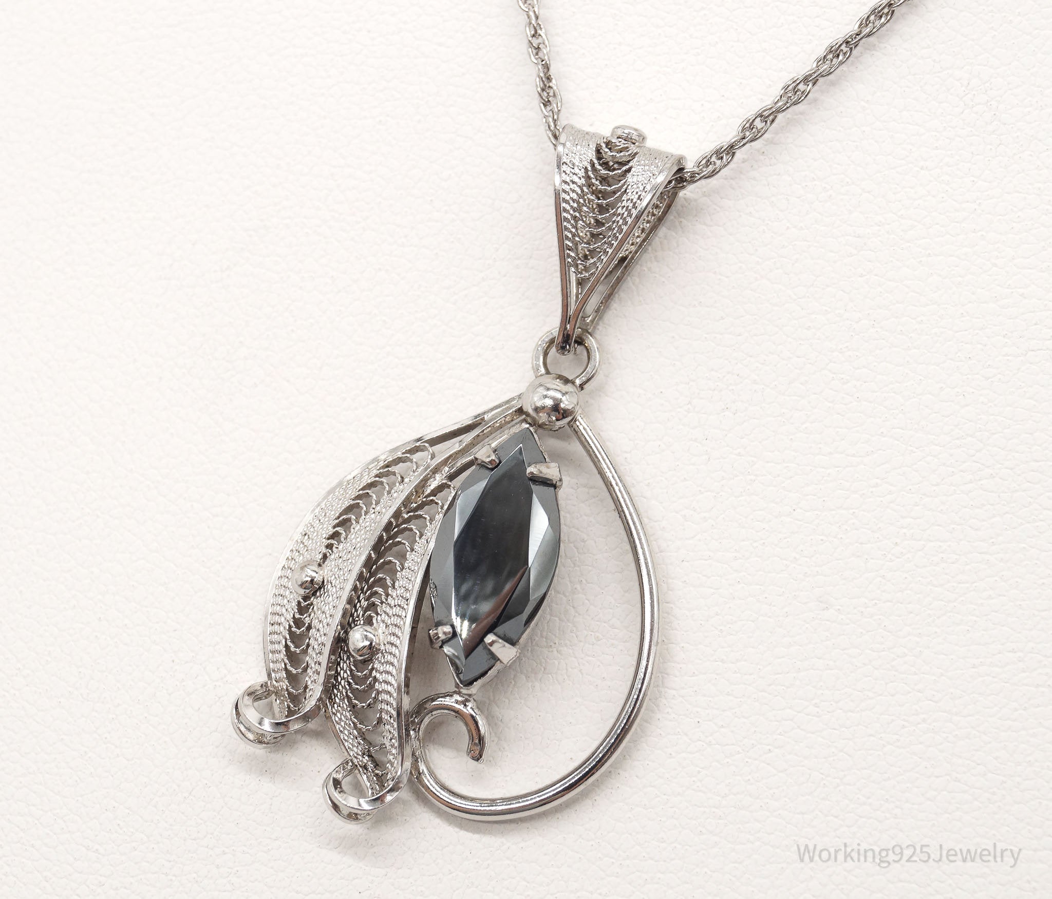 Vintage Designer Sorrento Hematite Filigree Sterling Silver Necklace | Jewelry > Necklaces > Pendants | Wiccan Center