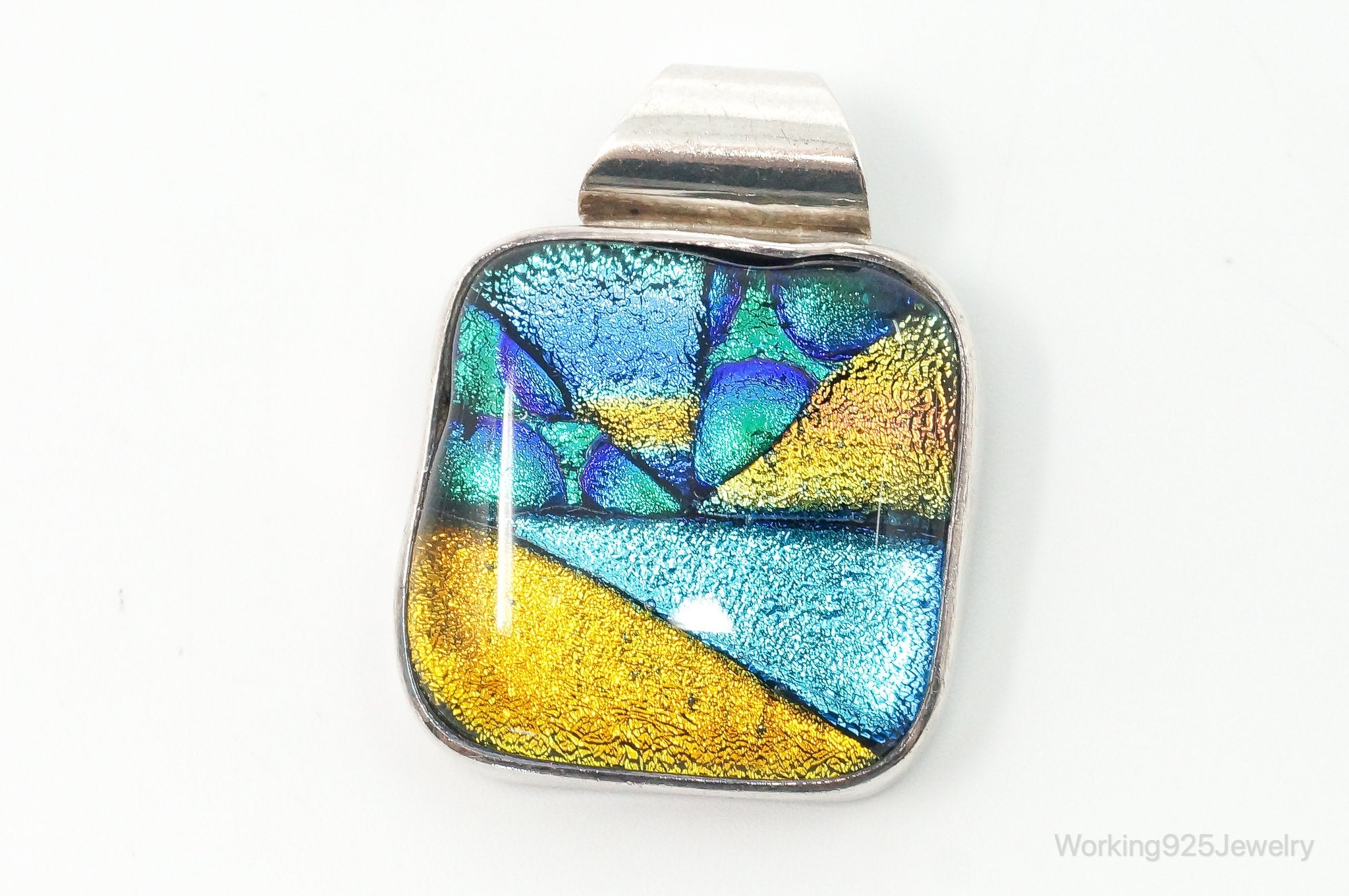 Vintage Large Dichroic Glass Starry Night Theme Sterling Silver Pendant | Jewelry > Necklaces > Pendants | Wiccan Center