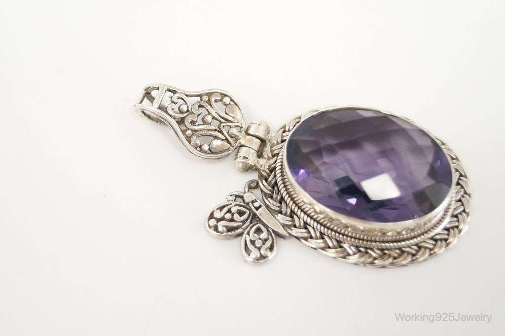 Large Amethyst Butterfly Bali Sterling Silver Necklace Pendant | Jewelry > Necklaces > Pendants | Wiccan Center