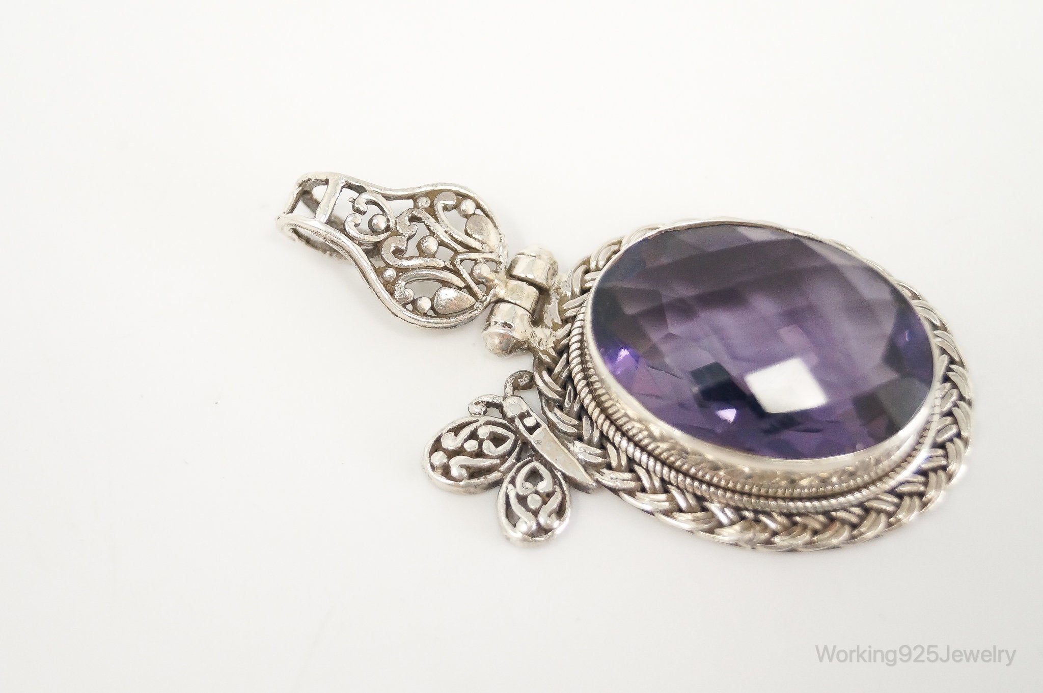 Large Amethyst Butterfly Bali Sterling Silver Necklace Pendant | Jewelry > Necklaces > Pendants | Wiccan Center