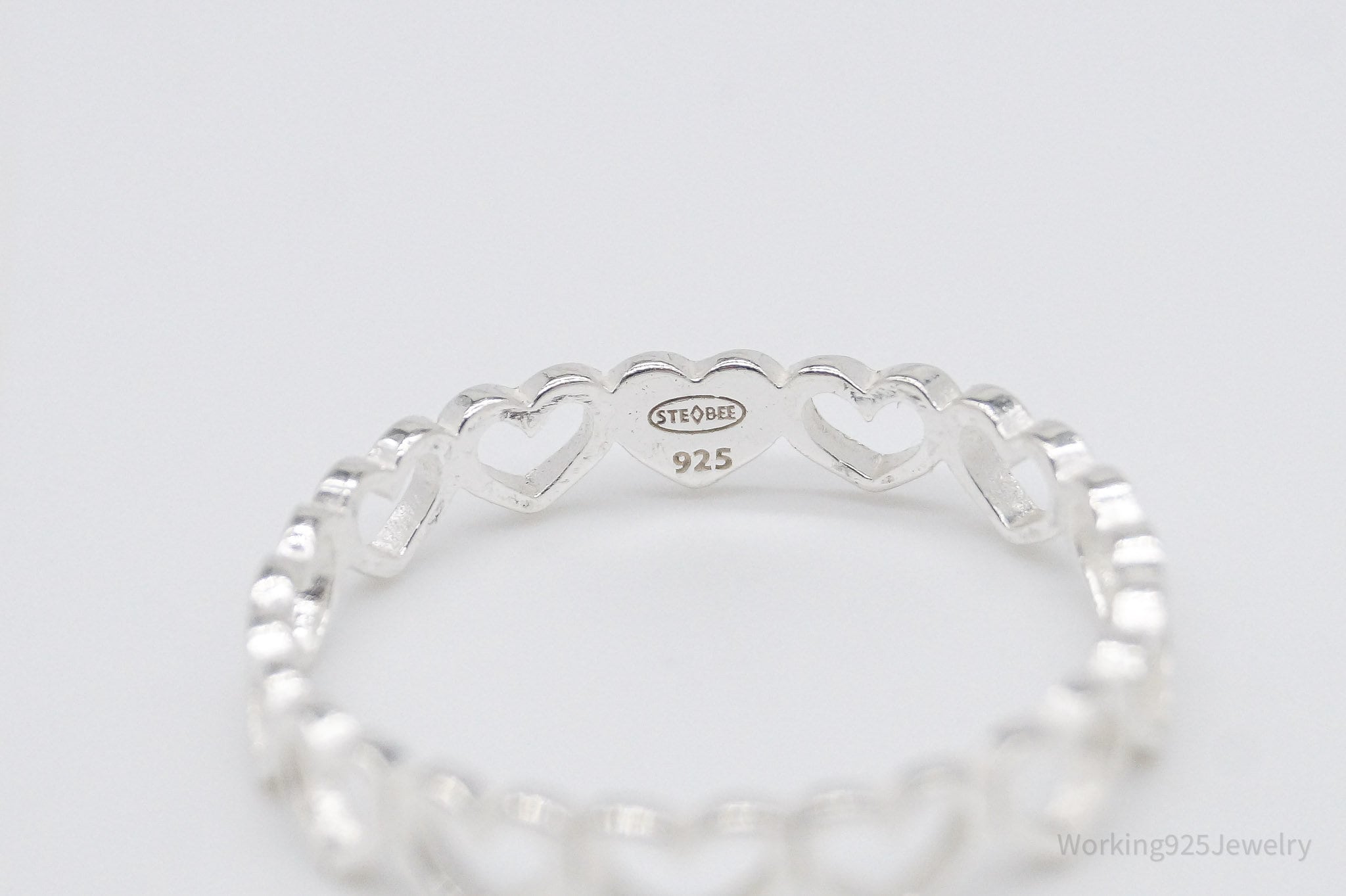 Vintage STE BEE Open Hearts Pattern Sterling Silver Band Ring - Size 8 | Jewelry > Rings | Wiccan Center