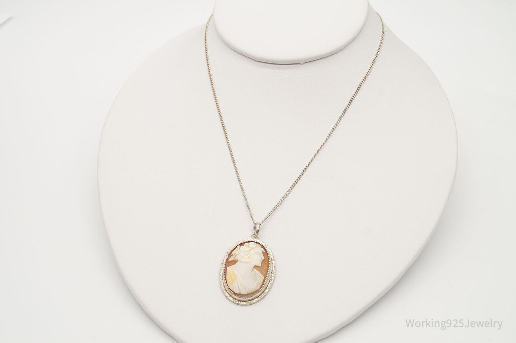 Antique Large Carved Shell Woman Cameo Sterling Silver Necklace | Jewelry > Necklaces > Pendants | Wiccan Center