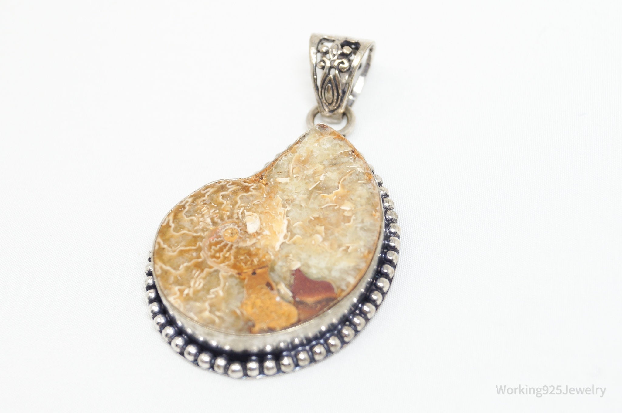 Vintage Large Ammonite Fossil Shell Sterling Silver Necklace Pendant | Jewelry > Necklaces > Pendants | Wiccan Center