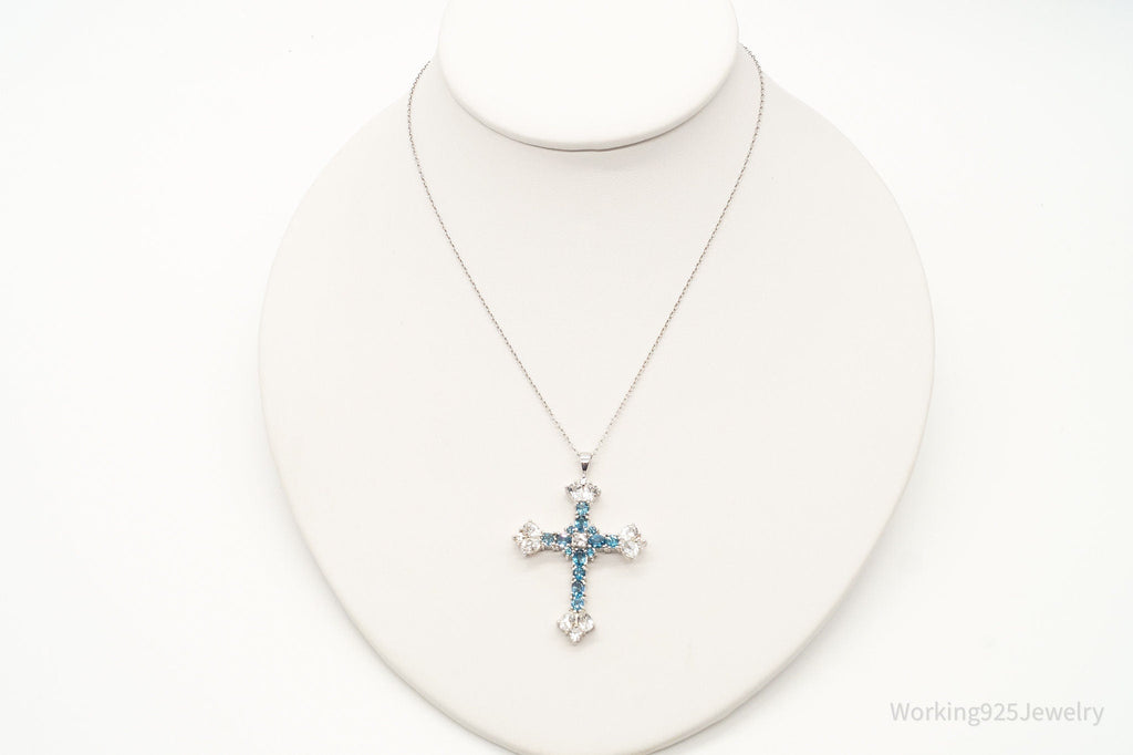 Vintage Blue Topaz Cubic Zirconia Cross Sterling Silver Necklace | Jewelry > Necklaces > Pendants | Wiccan Center