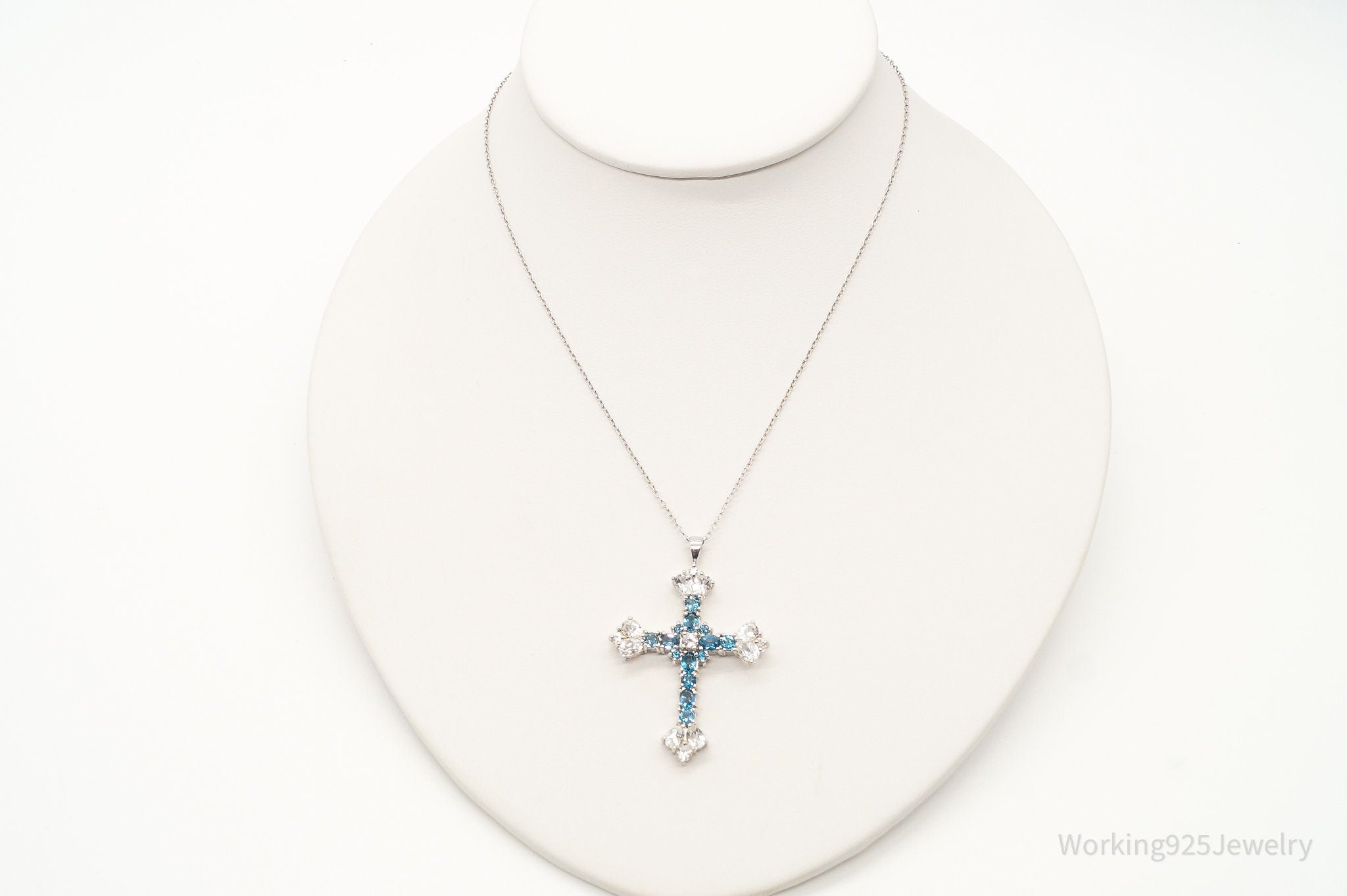 Vintage Blue Topaz Cubic Zirconia Cross Sterling Silver Necklace | Jewelry > Necklaces > Pendants | Wiccan Center