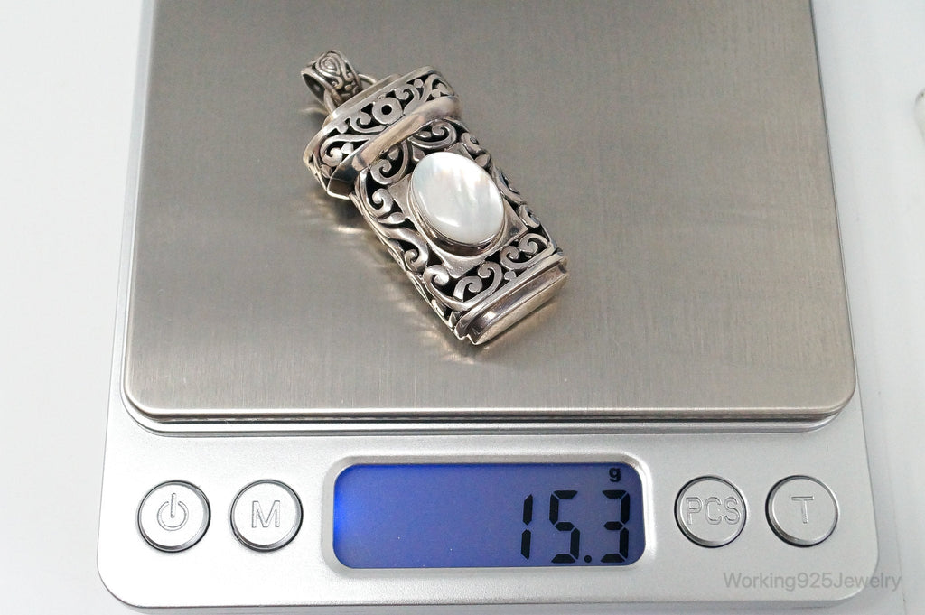 Vintage Large Mother Of Pearl Bali Inspired Sterling Silver Pendant | Jewelry > Necklaces > Pendants | Wiccan Center