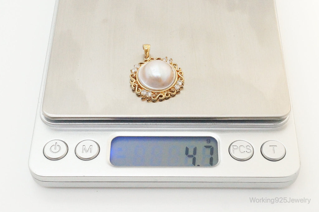 Vintage Pearl Gold Vermeil Cubic Zirconia Sterling Silver Pendant | Jewelry > Necklaces > Pendants | Wiccan Center