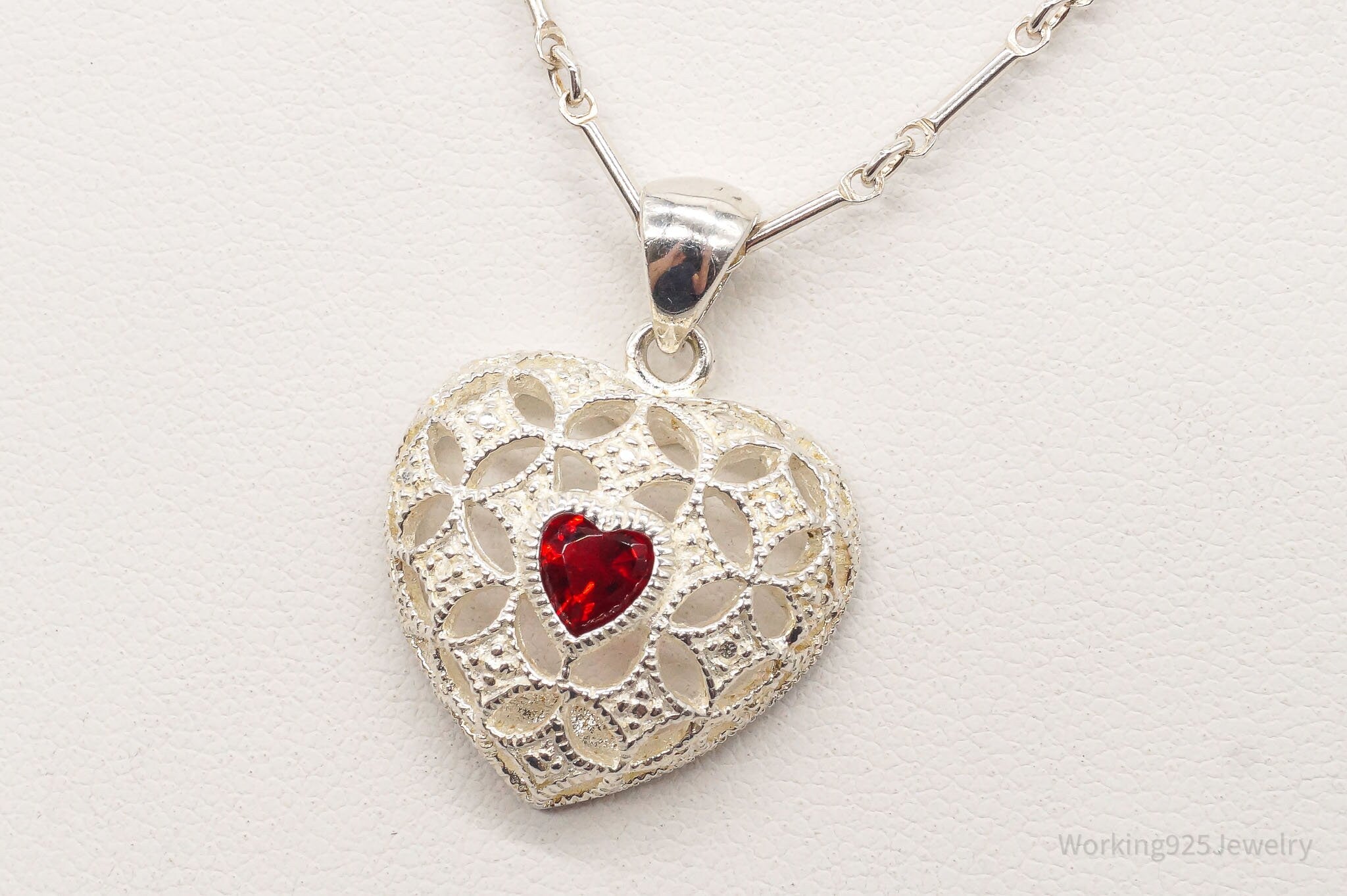 Vintage Avon Garnet Heart Sterling Silver Necklace | Jewelry > Necklaces > Pendants | Wiccan Center