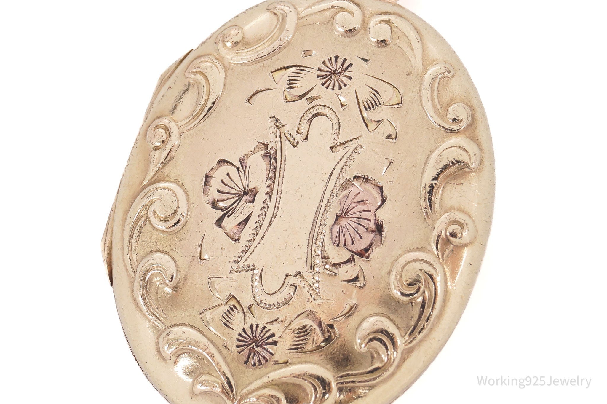 Antique 12K Gold Filled Floral Etched Locket Pendant | Jewelry > Necklaces > Pendants | Wiccan Center