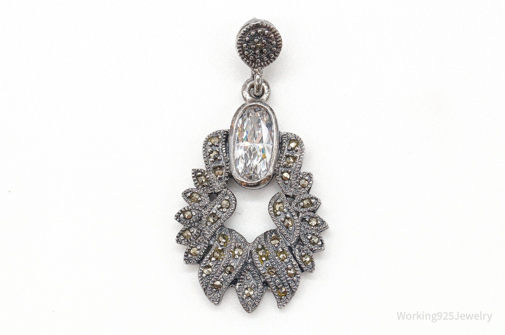 Vintage Marcasite Art Deco Cubic Zirconia Sterling Silver Pendant | Jewelry > Necklaces > Pendants | Wiccan Center