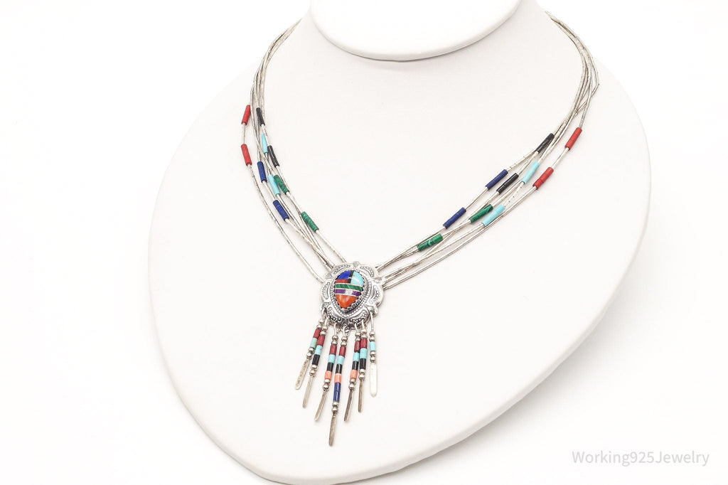 Vintage Native American QT Multi Gem Bead Sterling Silver Chain Necklace | Jewelry > Necklaces | Wiccan Center