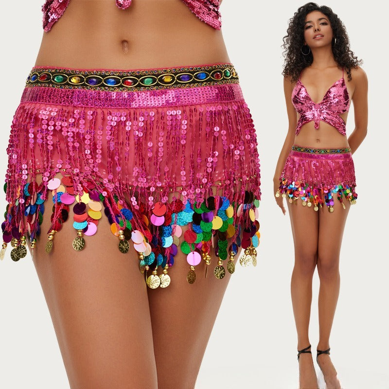 Belly Dance Sequin Fringe Waist Scarf Indian Dance Performance Belt | 0 | Wiccan Center