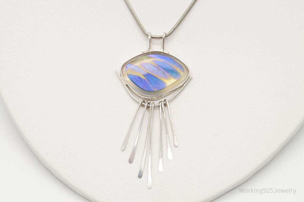 Vintage Large Glass Modernist Silver Necklace | Jewelry > Necklaces > Pendants | Wiccan Center