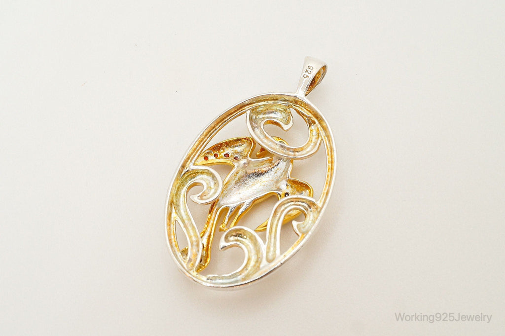 Vintage Garnet Bird Cut Out Gold Vermeil Sterling Silver Necklace Pendant | Jewelry > Necklaces > Pendants | Wiccan Center