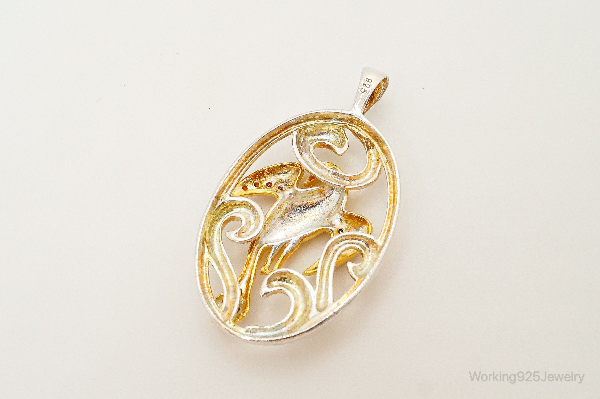 Vintage Garnet Bird Cut Out Gold Vermeil Sterling Silver Necklace Pendant | Jewelry > Necklaces > Pendants | Wiccan Center