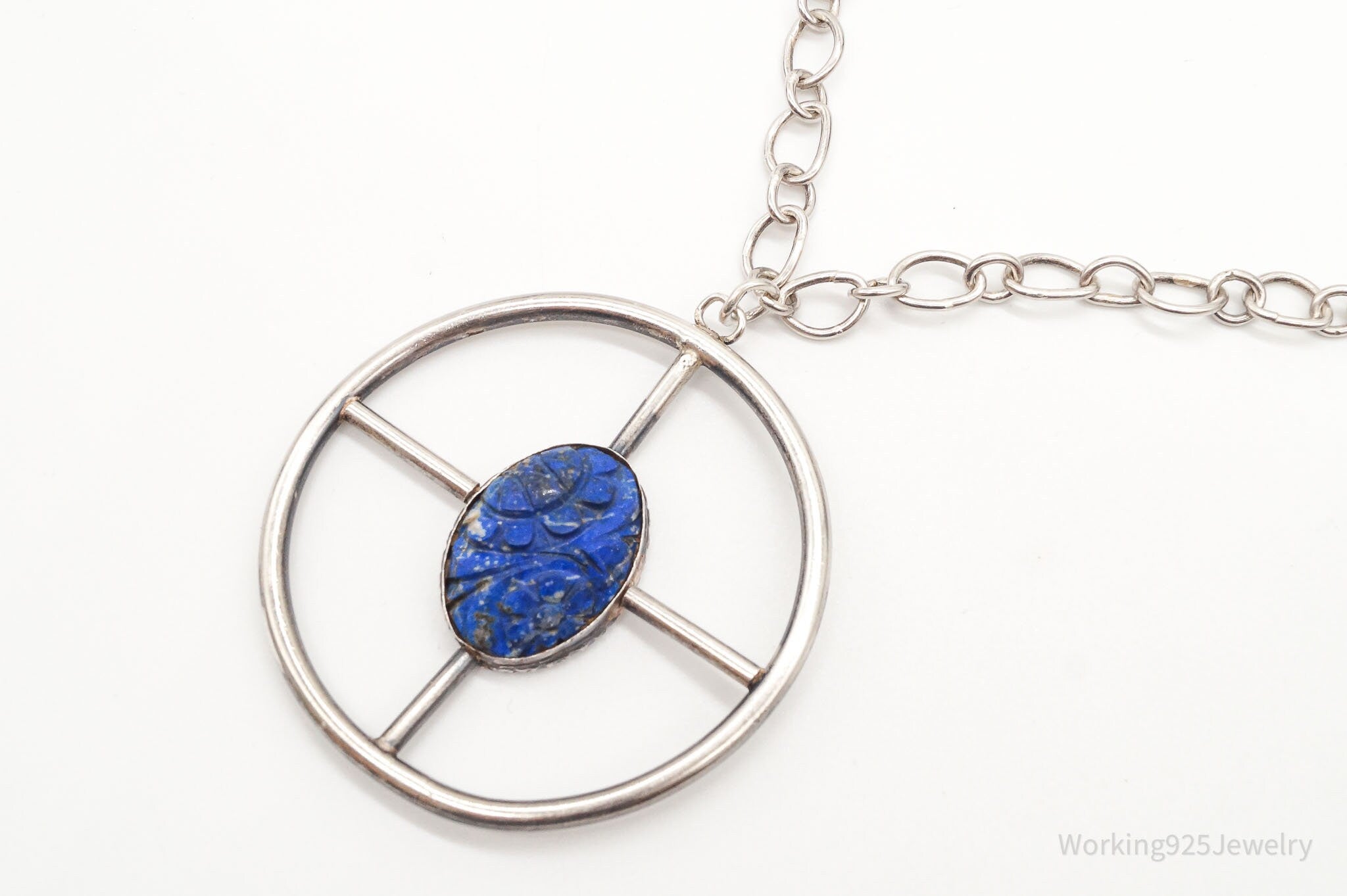 Antique Lapis Lazuli Modernist Style Large Pendant Silver Necklace | Jewelry > Necklaces > Pendants | Wiccan Center