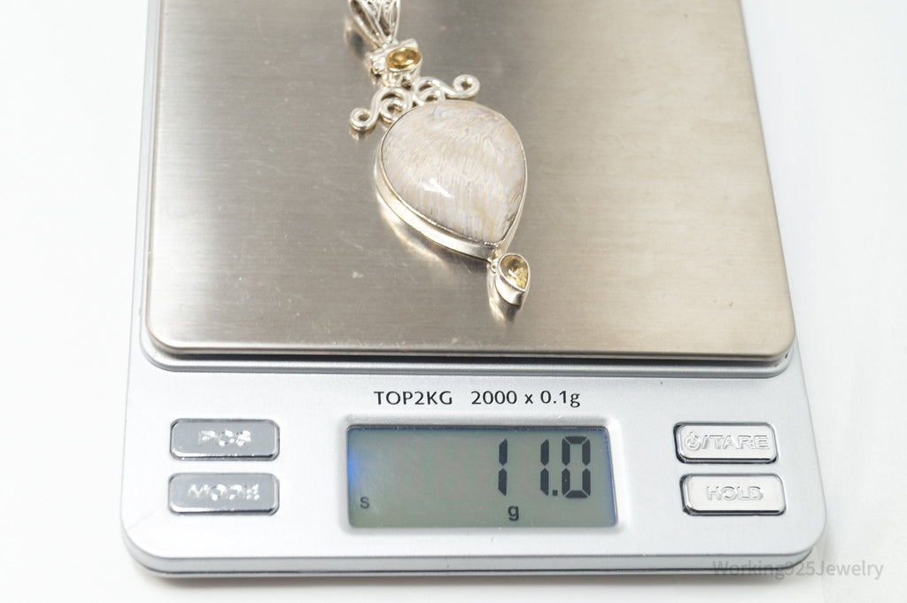 Vintage Large Cream Gemstone Citrine Scroll Sterling Silver Necklace Pendant | Jewelry > Necklaces > Pendants | Wiccan Center
