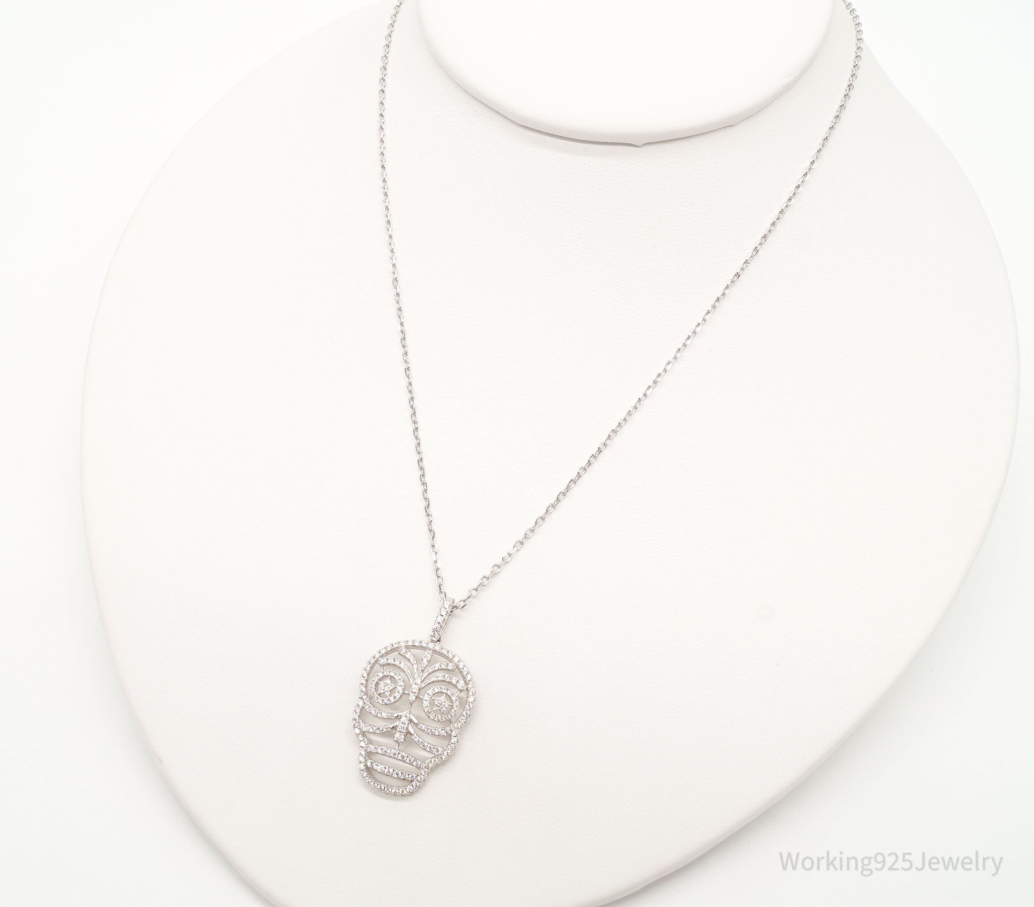 Vintage Cubic Zirconia Skull Sterling Silver Necklace | Jewelry > Necklaces > Pendants | Wiccan Center