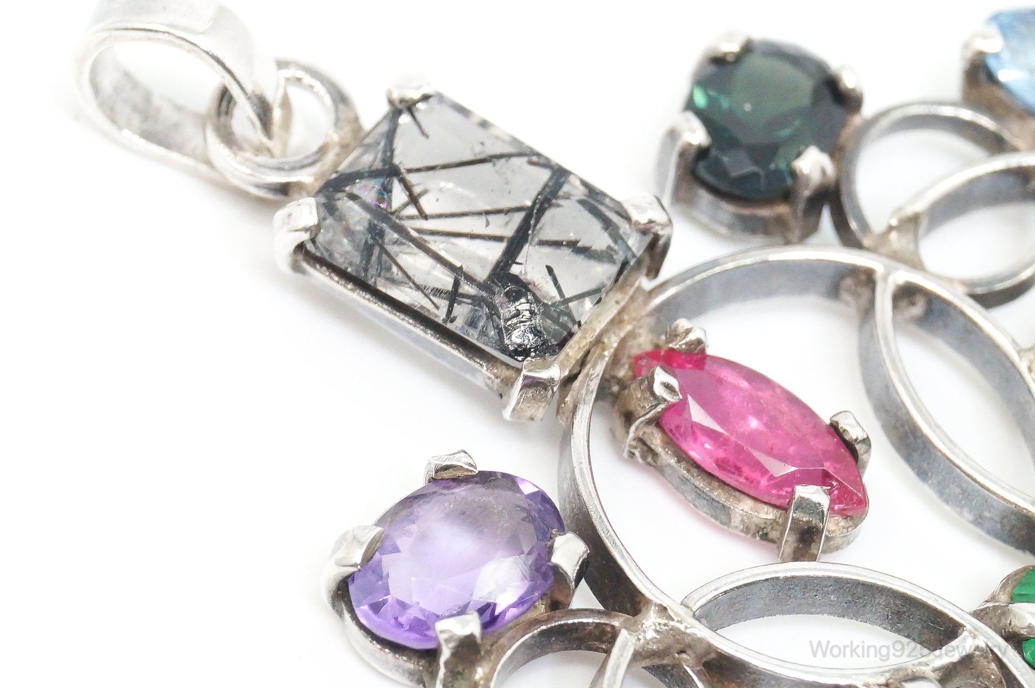 Large Vintage Multi Gem Sterling Silver Necklace Pendant | Jewelry > Necklaces > Pendants | Wiccan Center