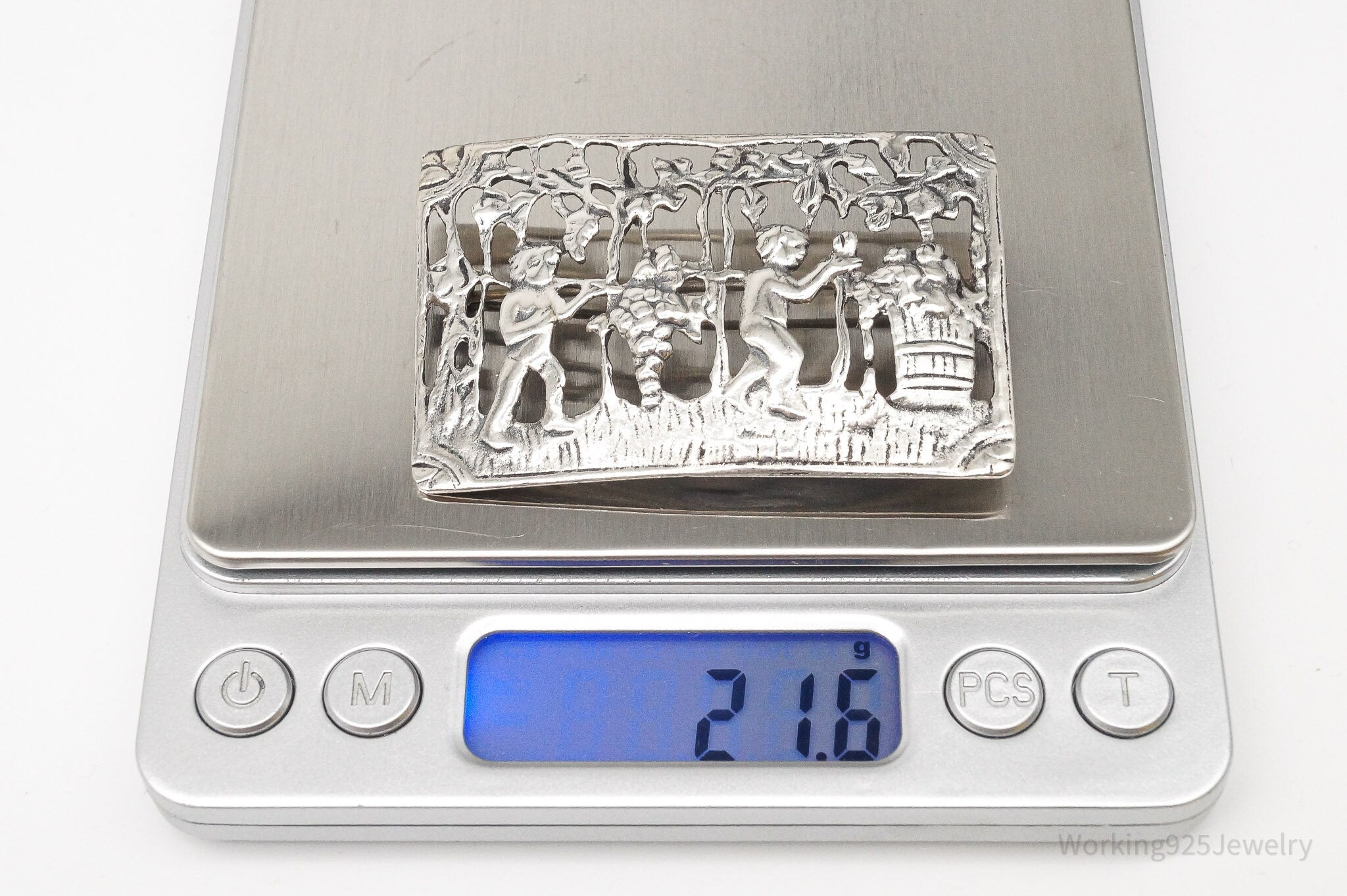 Large Rare Antique Wine Harvest / Making Wine Sterling Silver Brooch Pin | Jewelry > Brooches, Pins & Clips | Wiccan Center