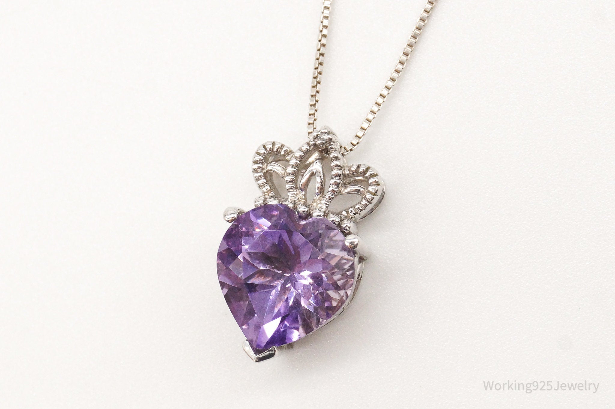 Vintage Purple Cubic Zirconia Crowned Heart Sterling Silver Necklace | Jewelry > Necklaces > Pendants | Wiccan Center