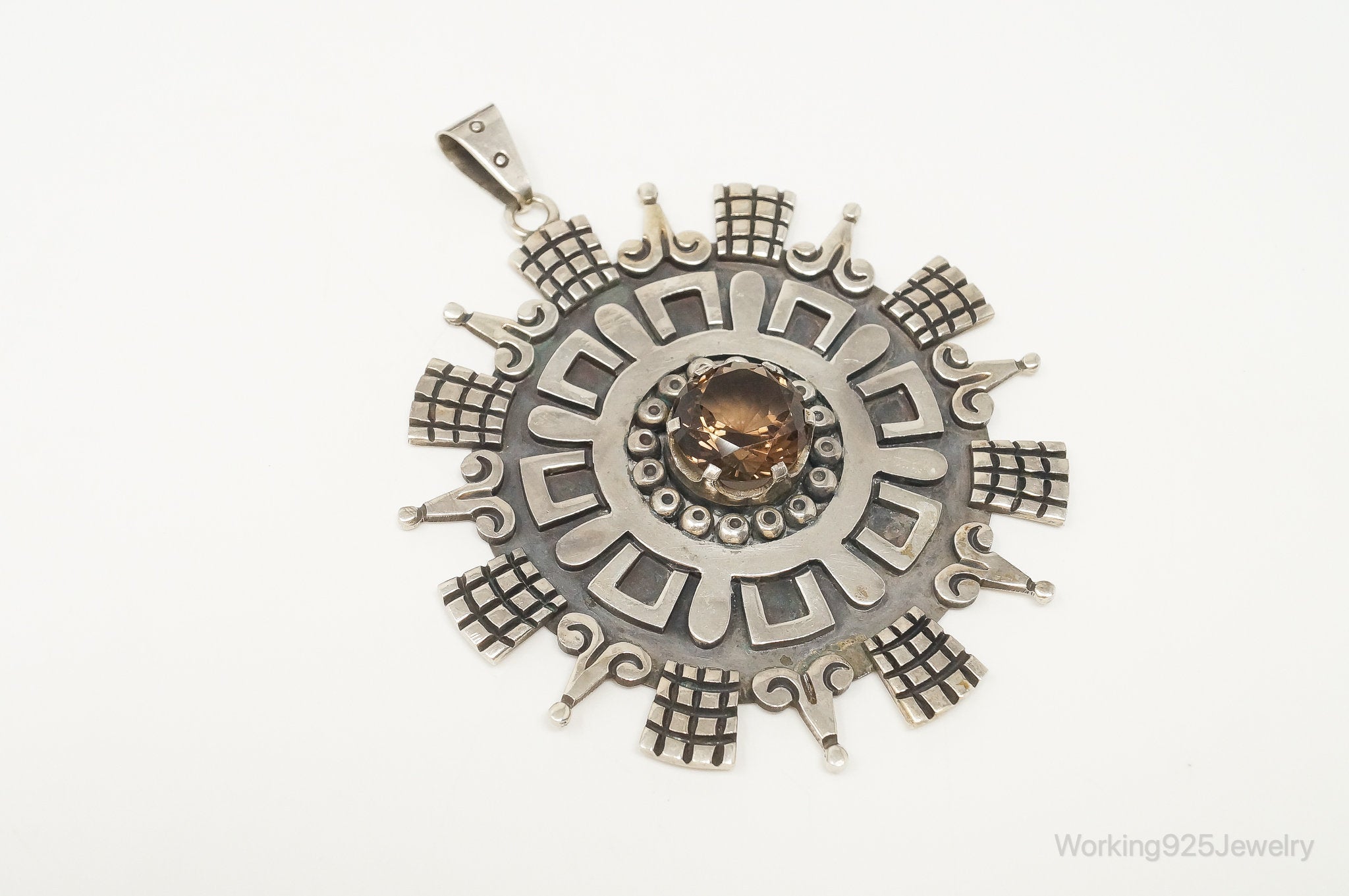 Large Rare Taxco Designer Damaso Gallegos Smoky Topaz Sterling Silver Pendant | Jewelry > Necklaces > Pendants | Wiccan Center