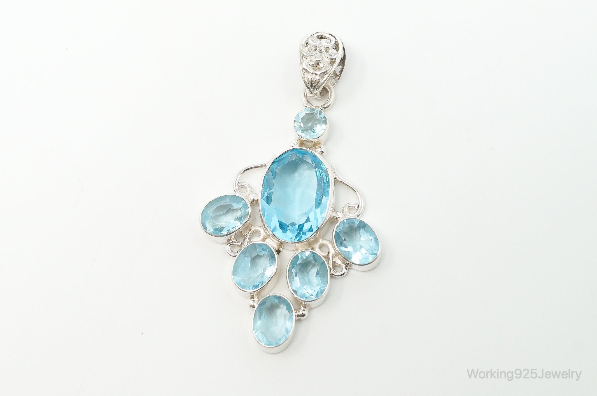Large Vintage Blue Topaz Sterling Silver Necklace Pendant | Jewelry > Necklaces > Pendants | Wiccan Center