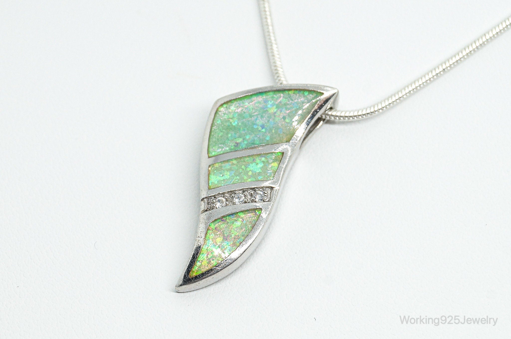 Vintage Opal Cubic Zirconia Sterling Silver Necklace | Jewelry > Necklaces > Pendants | Wiccan Center