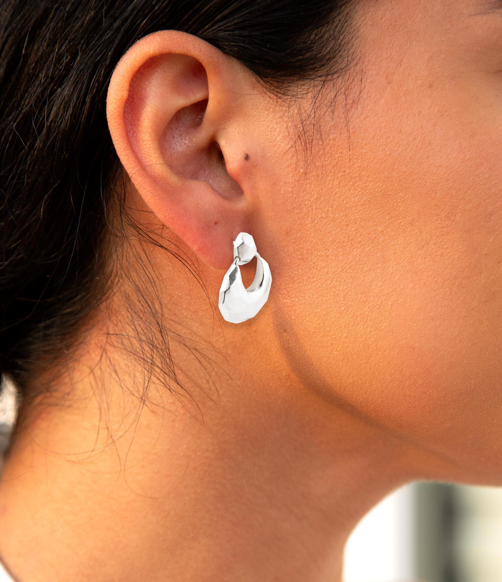 Faceted Sterling Silver Doorknocker Post Earrings | Earrings | Wiccan Center